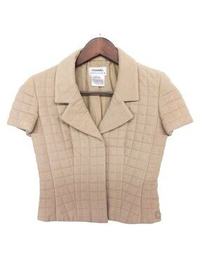 Chanel Tailored Jacket Chocolate Bar Short Sleeve Quilted Beige